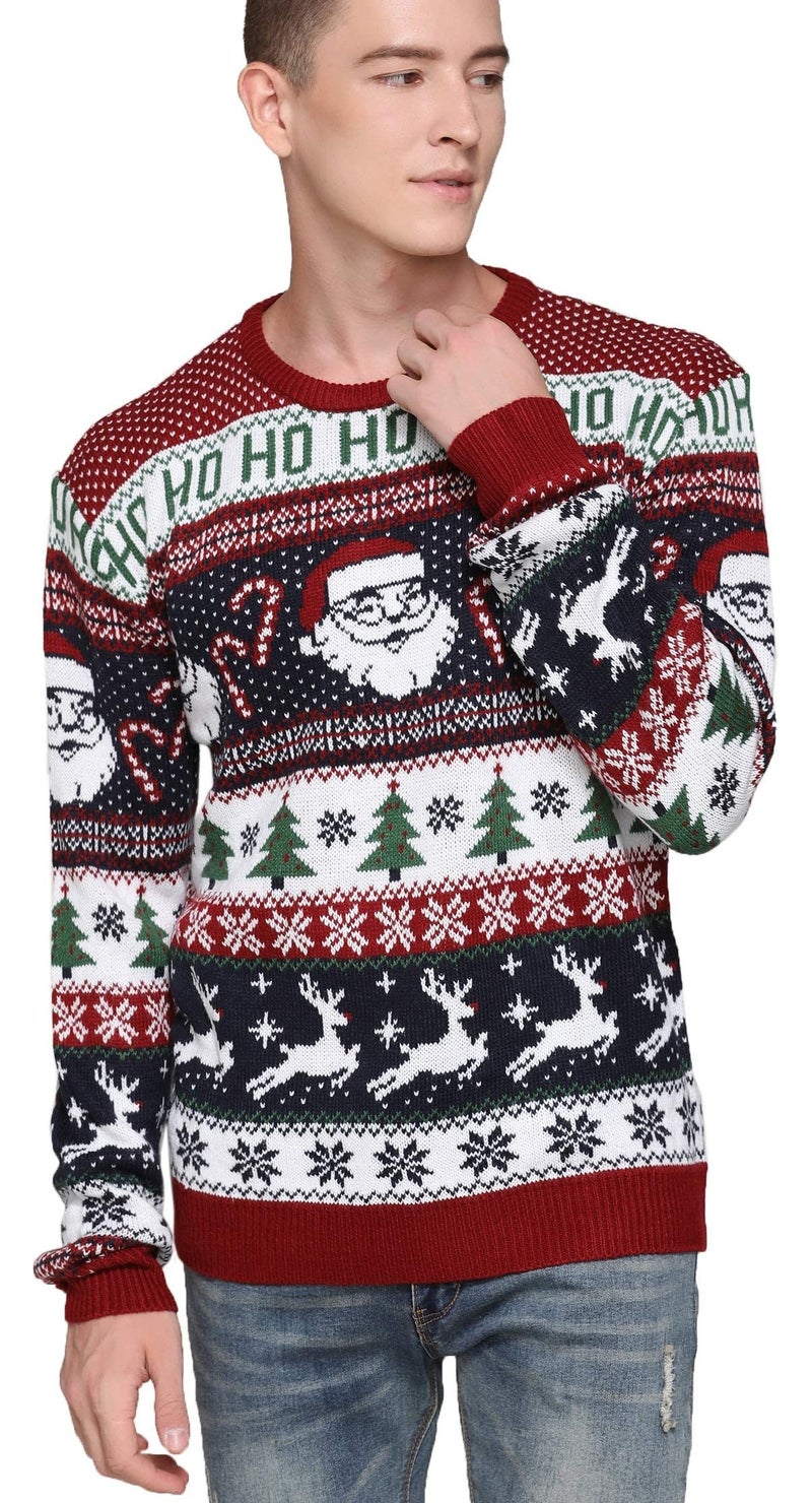 *daisysboutique* Men's Ugly Christmas Sweater Rudolph Reindeer Holiday Festive Knitted Cardigan Cute Pullover Jumper (XXX Large, Santa&Cane Stripe) - Image 4